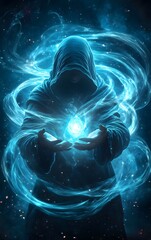 Wall Mural - A mystical sorcerer levitating with glowing magical energy swirling around their hands