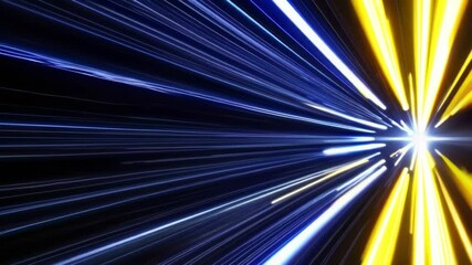 Poster - Dynamic light beams in blue and yellow, futuristic burst effect. Speed and motion concept