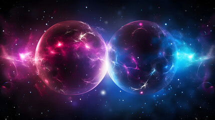 Wall Mural - two celestial planets illuminated in the night sky surrounded by a sea of twinkling stars and cosmic