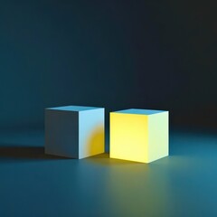 Wall Mural - two cubes are lit up in yellow light