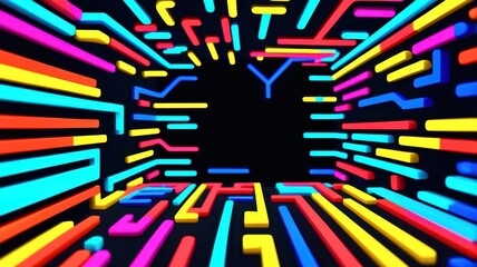 Wall Mural - a colorful, neon-lit room with a black background