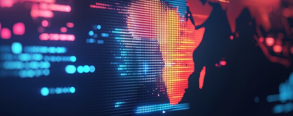 import tariffs trade impact concept. digital map visualization with vibrant data points and patterns