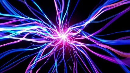 Poster - Abstract neon light streaks on black background, vibrant and dynamic energy concept