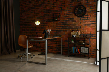 Aufkleber - Contemporary furniture and different decor in room. Interior design