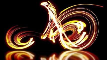 Poster - Vibrant light painting with swirling red and yellow lines in darkness. Abstract creativity.