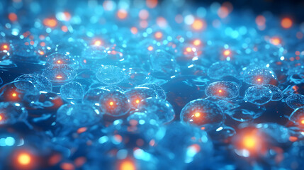 Wall Mural - striking blue and orange background in a scientific abstract visualization of scalar particles and t