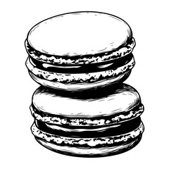 Wall Mural - Simple macarons linear illustration dessert black vector