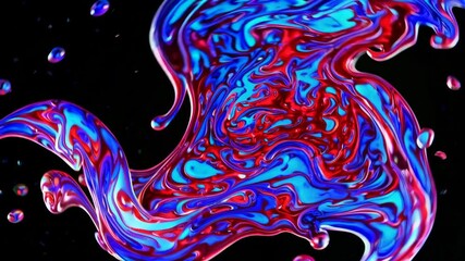 Poster - Abstract swirling pattern of red and blue paint on black background, artistic design