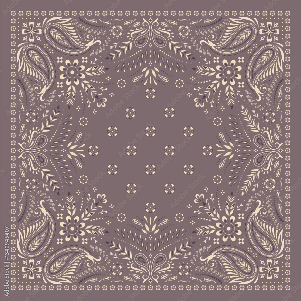 Indian Paisley Floral bandana. Turkish, Persian cucumber, buta. Ethnic kerchief, tapis, rug, blanket.