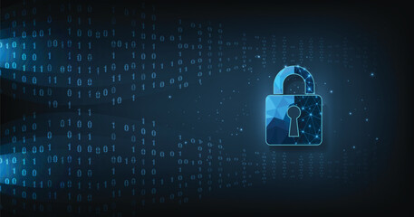 Fototapete - Internet security and Data prevent concept.Security Padlock lock icon on dark blue background.Technology for online data access defense against hacker and virus.Technology security concept.