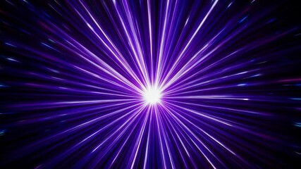 Poster - Burst of radiant purple light beams with bright center glow, energy explosion concept