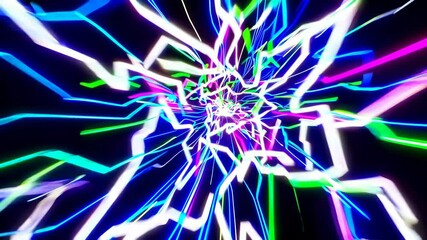 Fototapete - Colorful abstract neon light trails on black background, digital vortex effect