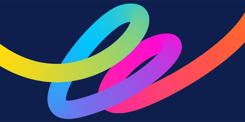 Wall Mural - wavy gradient shapes on dark background. background with colored squiggles gradient lines design for