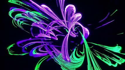 Poster - Vibrant neon light abstract with purple and green swirls on black background