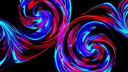 Fototapete - Abstract swirling neon light patterns in red and blue on black background. Digital art concept