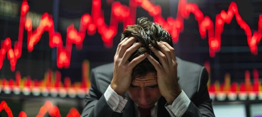 Poster - Stress depressed trader broker after loss his stock market money. Generative AI technology.	
