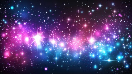 Wall Mural - Abstract glittery background with glowing stars and bokeh lights, in pastel colors.