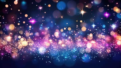 Wall Mural - Abstract glittery background with glowing stars and bokeh lights, in pastel colors.