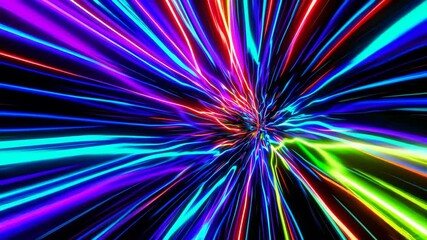 Fototapete - Colorful neon light bursts creating a dynamic pattern. Futuristic speed concept