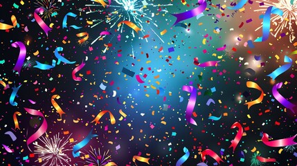 Wall Mural - A colorful background with confetti and fireworks.