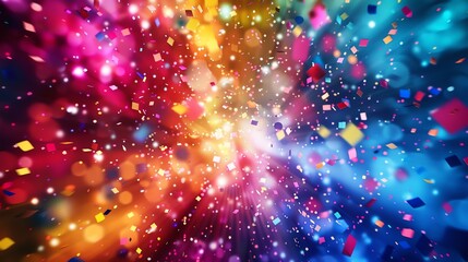 Wall Mural - A festive background with colorful confetti and bokeh lights.