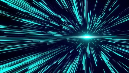 Fototapete - Blue light speed tunnel with radiant lines on dark background, sci-fi concept