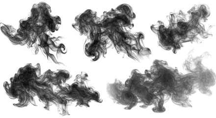 Wall Mural - Black fog smoke watercolor painting realistic transparent background 