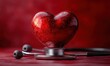 © mobile - Red heart shape exercise ball with stethoscope on red background hospital health wellness concept hypertension insurance support