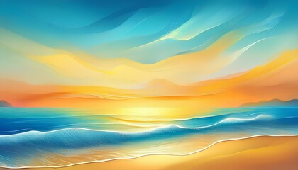 Fototapete - Smooth abstract gradient with golden yellow, blue and orange hues like sunset in the sea. Abstract colorful background with wave lines. sunset gradient.