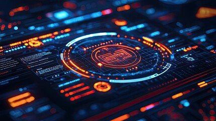 Cybersecurity protection in cyberspace and computing concept. Futuristic digital interface displaying data and graphs.