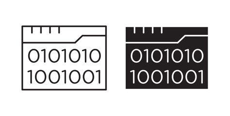 Binary code icons in black fill and line style
