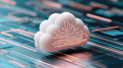 Artificial intelligence database and future computing concept. Futuristic cloud computing with circuit patterns on a digital backdrop.