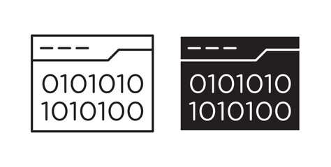 Binary code icons set in black colors on white background