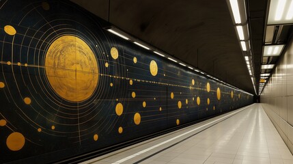 massive artistic mural in subway station featuring celestial design and vibrant colors