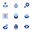 © Blockfine - Eye icon set. Bold style. Duotone colors. search, eyes, vision, hamsa, attract, hand, nano eye surgery, eye scanner, eye