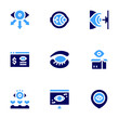 © Blockfine - Eye icon set. Bold style. Duotone colors. surveillance, blind, eyeball, visibility, observe, microsurgery, seo, eyelashes, track