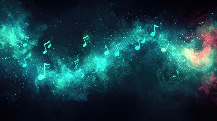 Wall Mural - musical notes floating through a cosmic background of colors and stars