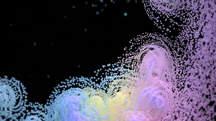 Wall Mural - swirling colorful particles forming rainbow clouds on a black background. abstract motion graphics c