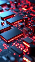 Poster - Abstract Close-Up of Futuristic Circuit Board with Glowing Red Elements and Intricate Details Highlighting Technology and Innovation