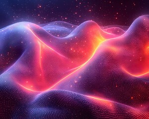 Wall Mural - vibrant neon wave pattern across a cosmic backdrop