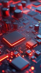 Poster - Abstract Close-Up of Futuristic Circuit Board with Glowing Red Elements and Intricate Details Highlighting Technology and Innovation