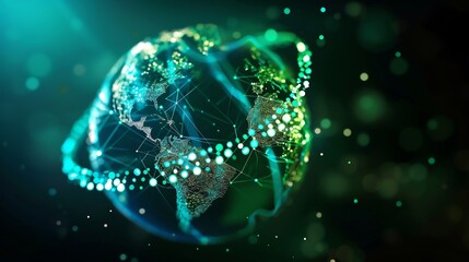 Wall Mural - A digital rendering of a globe made of data and code, with a background of glowing orange lights.