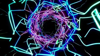 Wall Mural - Neon lines rotating around a black hole creating a colorful vortex. Abstract Motion Graphics Concept. Perfect Footage for Presentation Backgrounds