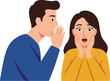 © OKAN - Two people engaged in a secretive conversation, showcasing surprise and intrigue, flat vector art