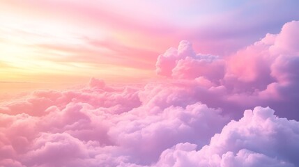 Wall Mural - beautiful pink sunset in the sky with clouds. aerial view of fantasy dreamy cloudy background.