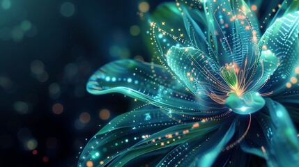 Wall Mural - a close up of an abstract glowing blue flower.