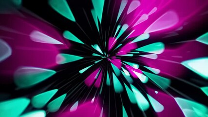 Wall Mural - hypnotic turquoise and fuchsia lights rotating and swirling on black background. abstract motion gra