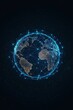 © neiros - The concept of a global network is illustrated through an abstract digital world map with data transfer and connections, all on a dark blue background with blue glowing lines
