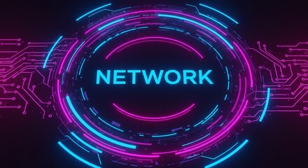 Digital Network: A vibrant depiction of digital network and communication, glowing blue and purple circuit patterns, illustrating the interconnected world.