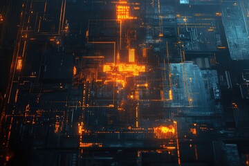 Abstract Cyberpunk Cityscape A Glimpse into the Neon-Lit Electronic Metropolis